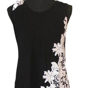 INC Black and White top with White Floral Crochet, sleeveless, Size XL P